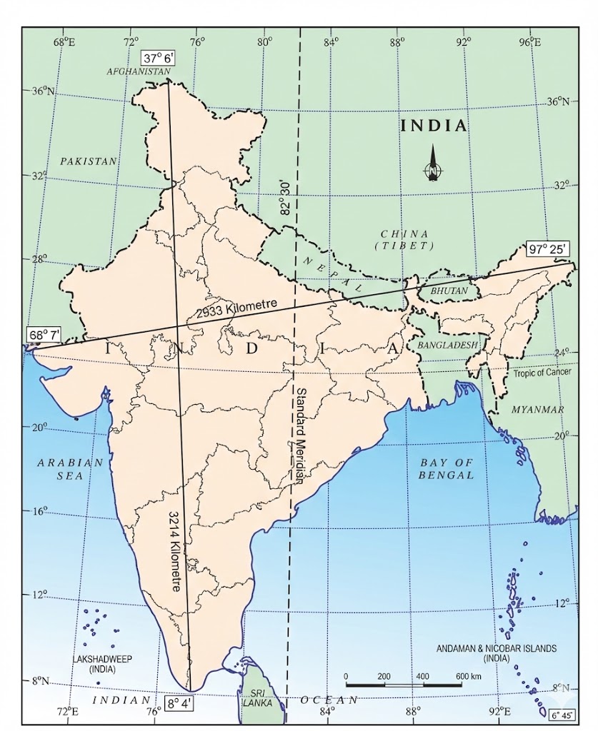 India Extent and Standard Meridian